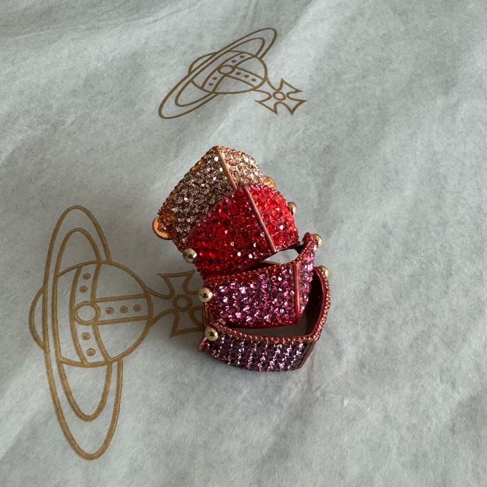 Vivienne Westwood Diamante Armour Ring Rose Gold with multi colored crystals